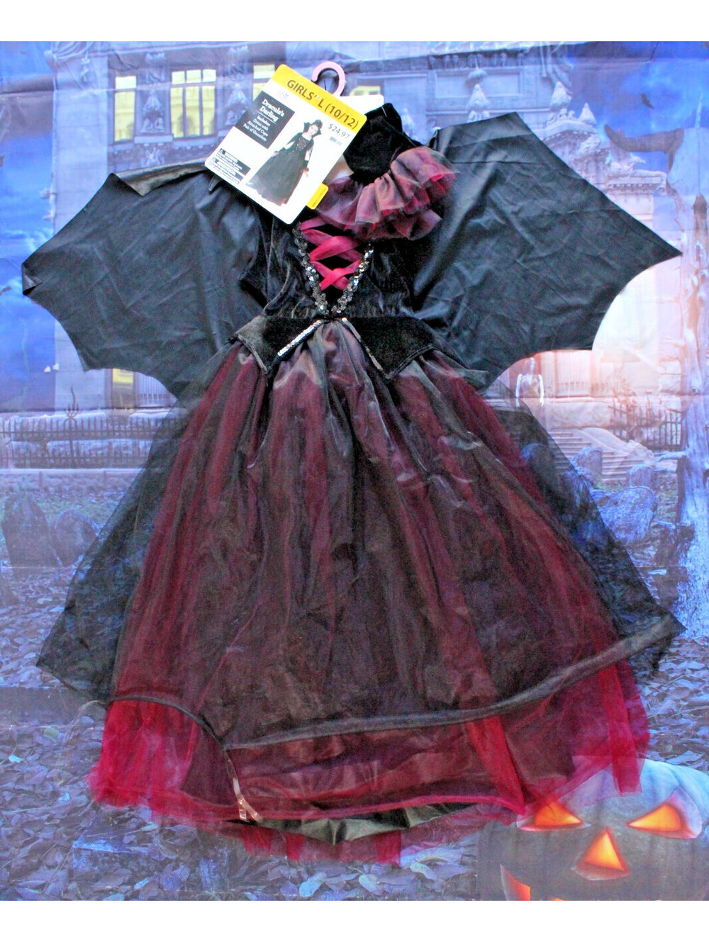 Way to Celebrate Dracula's Darling Vampire Costume Girls L 10/12 Dress Cape NWT